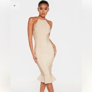 Elegant Tan Halter Dress